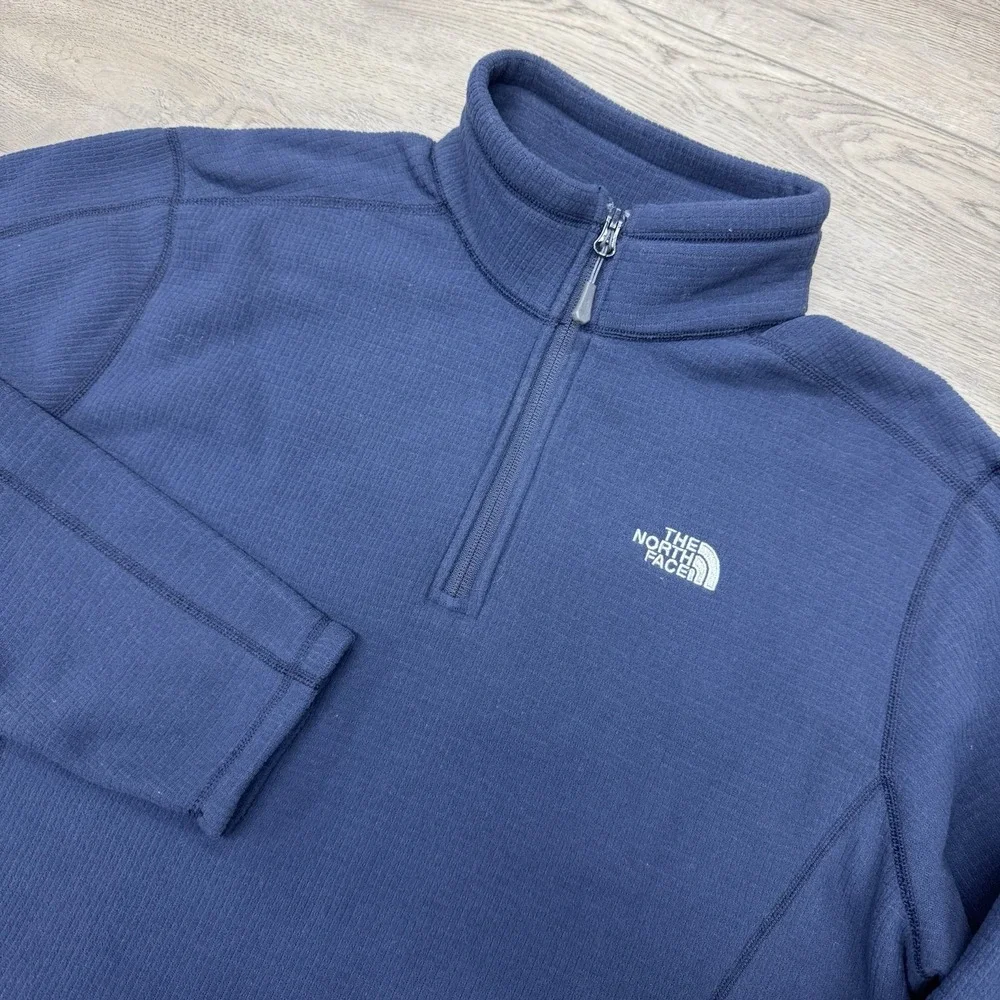 The North Face Navy Blue Fleece Grip 1/4 Zip Men Sz L Outdoor Hike Gorp